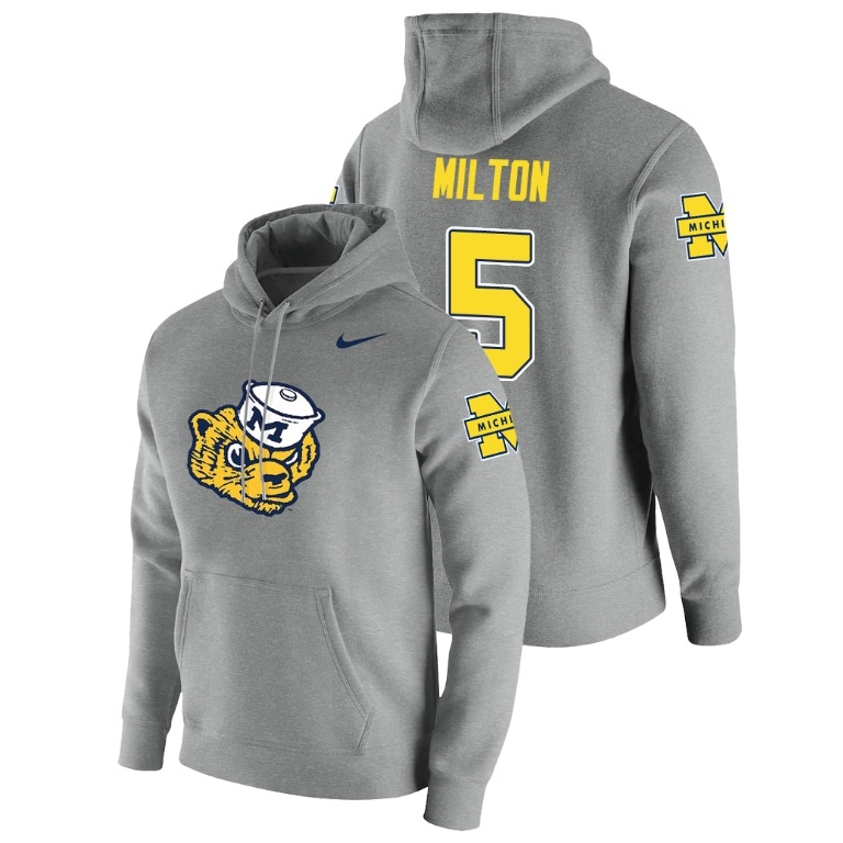 Michigan Wolverines Men's NCAA Joe Milton #5 Heathered Gray Nike Vault Logo Club Pullover College Football Hoodie BSG6349DC